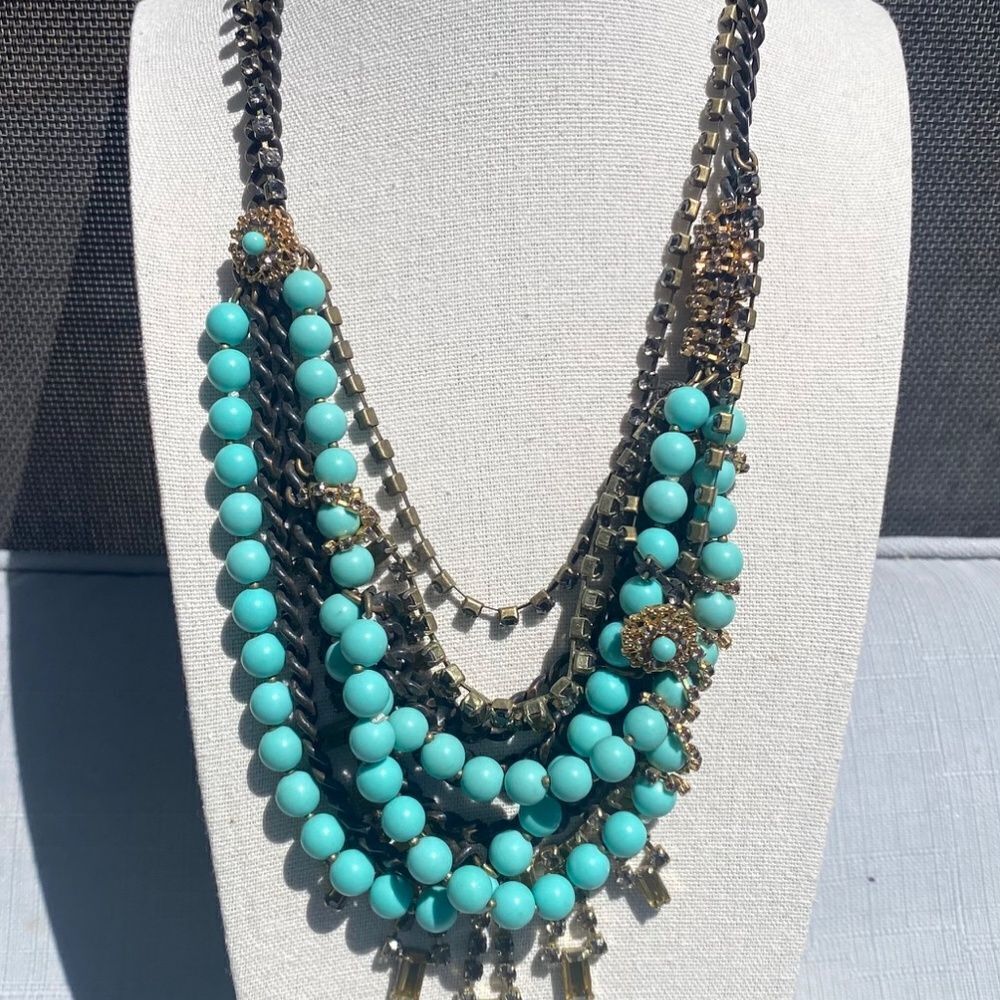 Stella and Dot Marchesa Turquoise and multi layer Chains and Rhinstones Mix medi - Picture 5 of 7